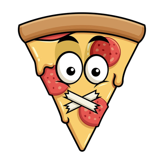 Taped mouth pizza emoticon. PNG - JPG and vector EPS file formats (infinitely scalable). Image isolated on transparent background.