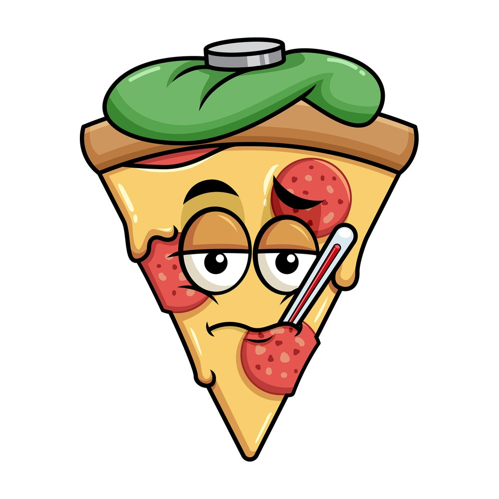 Feverish sick pizza emoticon. PNG - JPG and vector EPS file formats (infinitely scalable). Image isolated on transparent background.