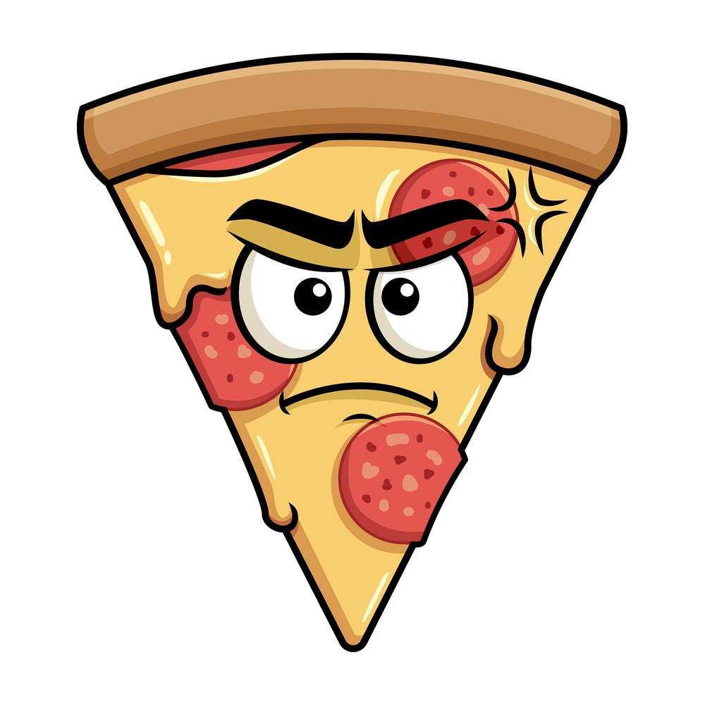 Annoyed pizza emoticon. PNG - JPG and vector EPS file formats (infinitely scalable). Image isolated on transparent background.
