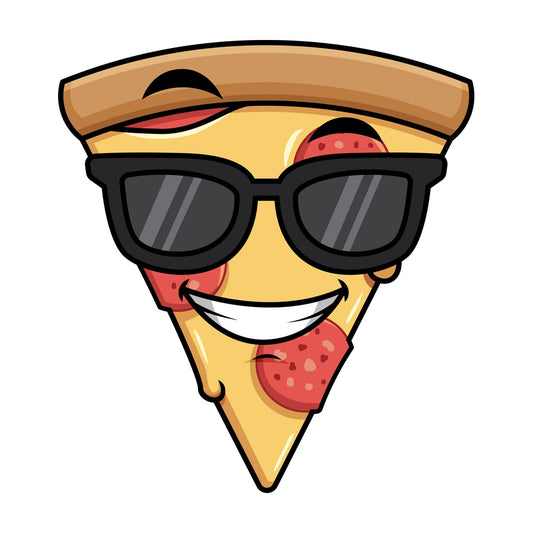 Cool pizza wearing sunglasses emoticon. PNG - JPG and vector EPS file formats (infinitely scalable). Image isolated on transparent background.
