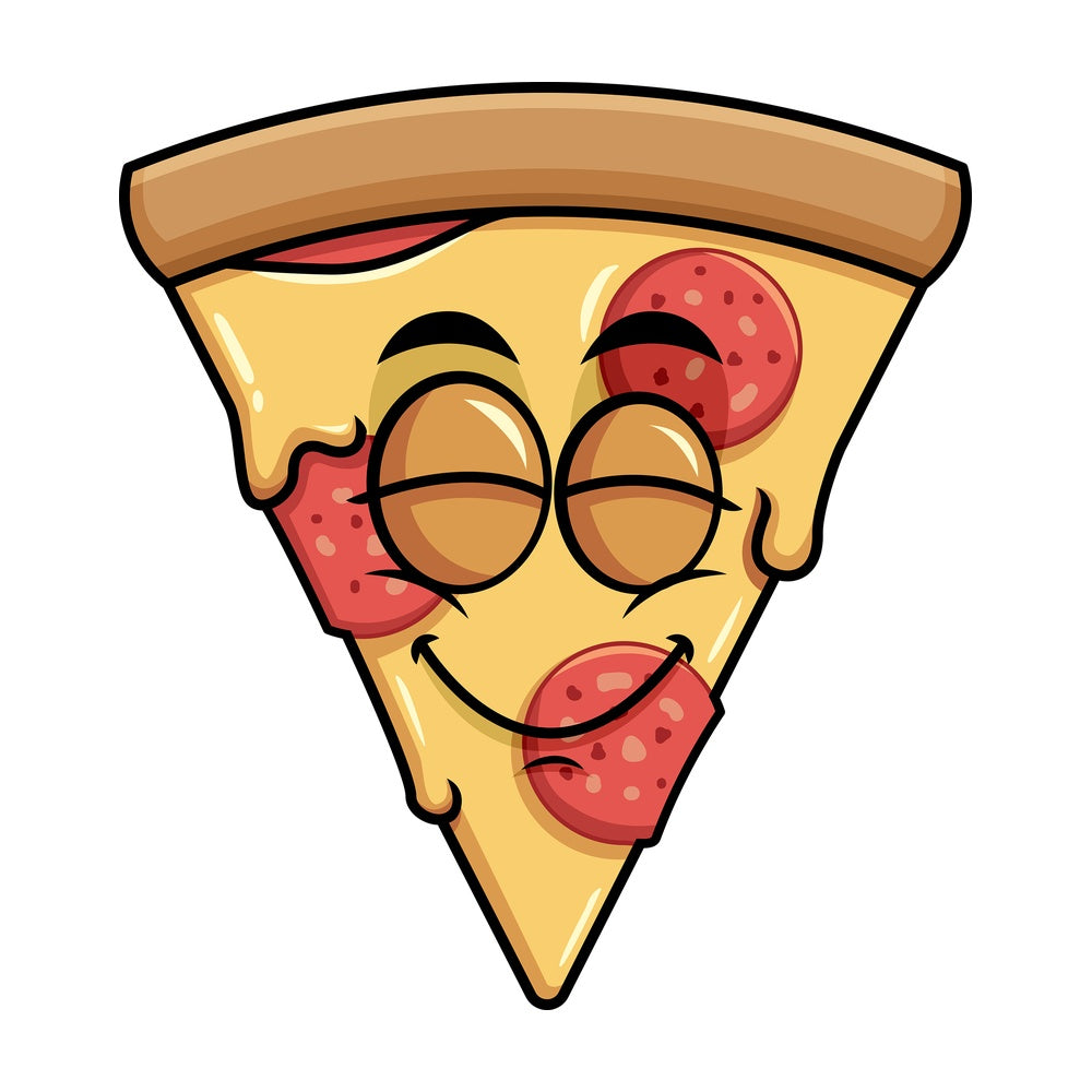 Delighted pizza emoticon. PNG - JPG and vector EPS file formats (infinitely scalable). Image isolated on transparent background.