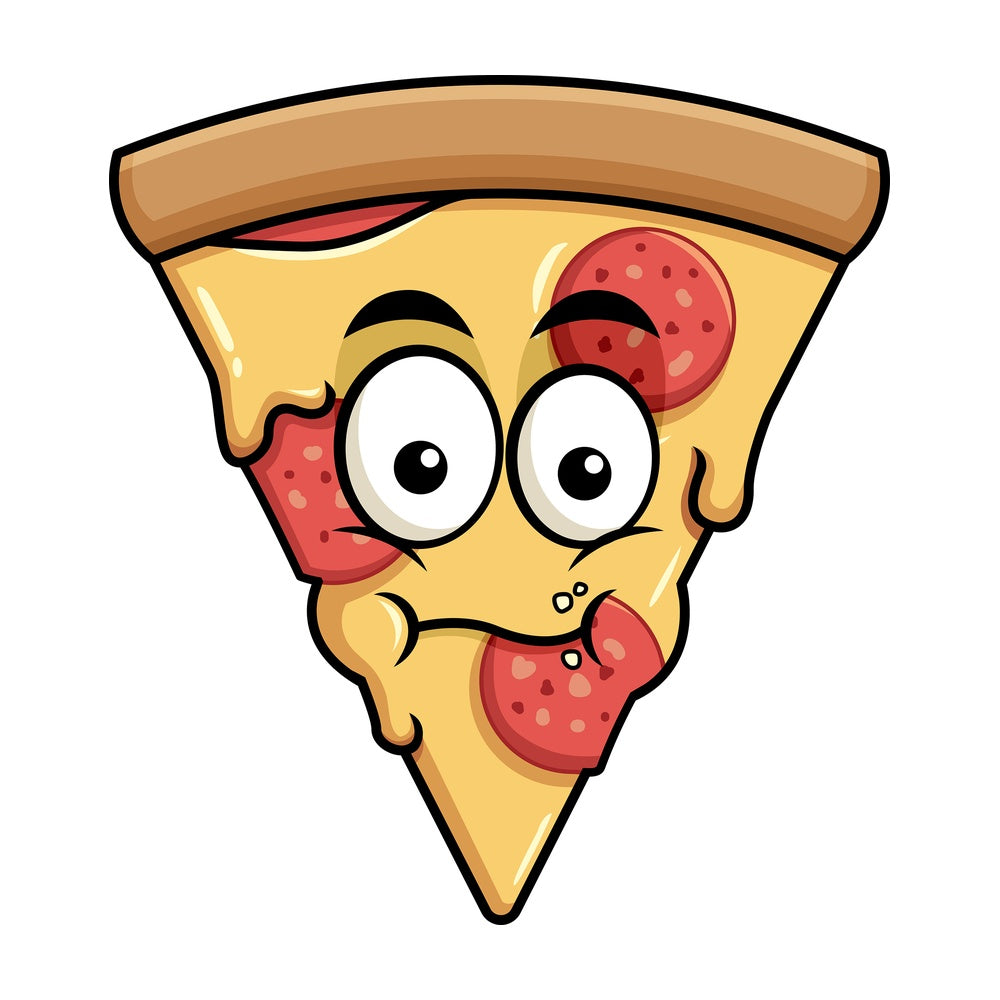 Chewing pizza emoticon. PNG - JPG and vector EPS file formats (infinitely scalable). Image isolated on transparent background.