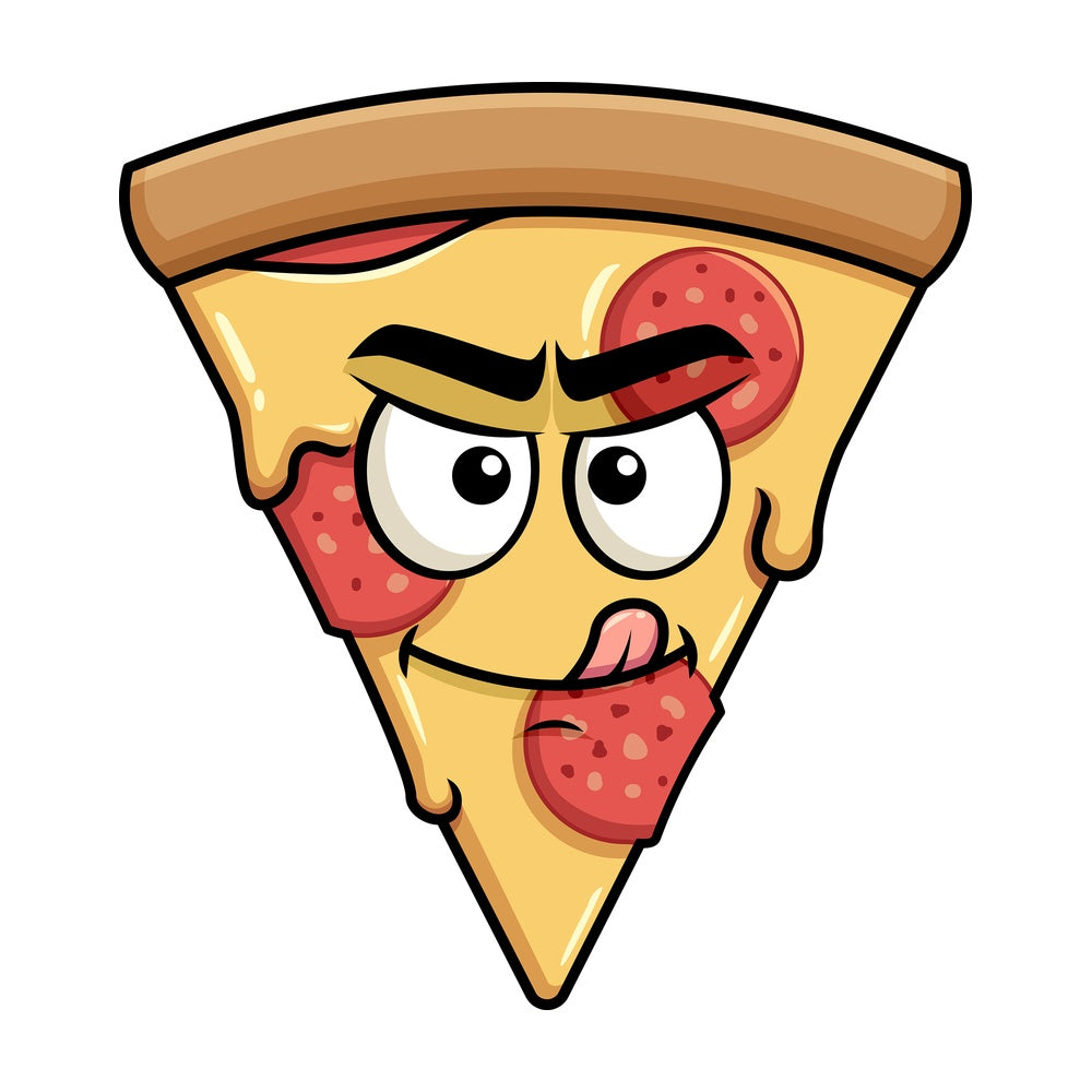 Evil look pizza emoticon. PNG - JPG and vector EPS file formats (infinitely scalable). Image isolated on transparent background.