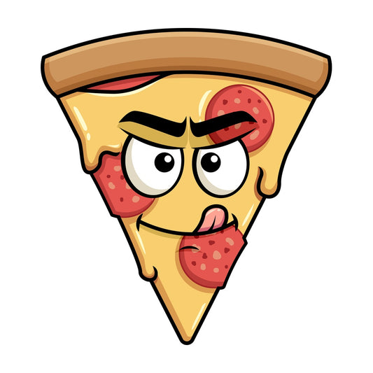 Evil look pizza emoticon. PNG - JPG and vector EPS file formats (infinitely scalable). Image isolated on transparent background.