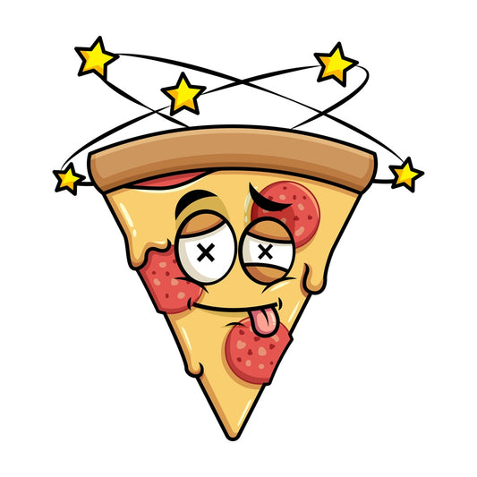 Beaten up pizza emoticon. PNG - JPG and vector EPS file formats (infinitely scalable). Image isolated on transparent background.