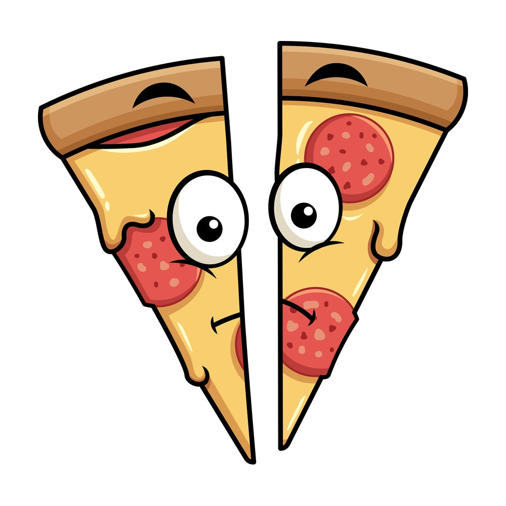 Cut in half pizza emoticon. PNG - JPG and vector EPS file formats (infinitely scalable). Image isolated on transparent background.