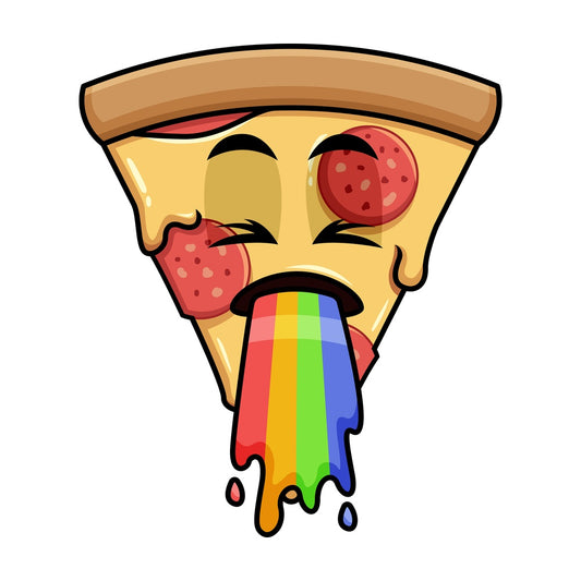 Vomiting rainbow pizza emoticon. PNG - JPG and vector EPS file formats (infinitely scalable). Image isolated on transparent background.