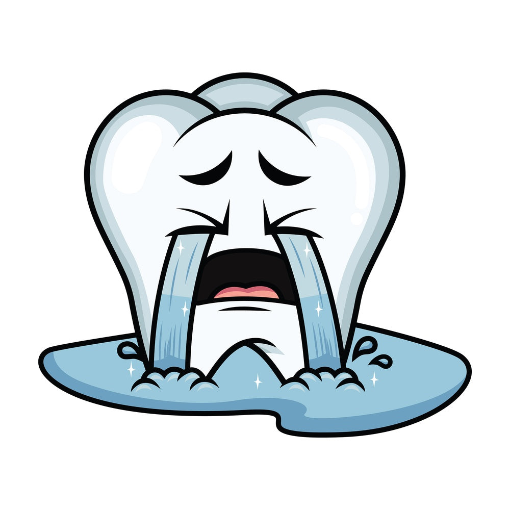 Crying with wailing tears tooth emoticon. PNG - JPG and vector EPS file formats (infinitely scalable). Image isolated on transparent background.