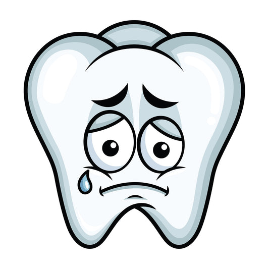 Teared up sad tooth emoticon. PNG - JPG and vector EPS file formats (infinitely scalable). Image isolated on transparent background.