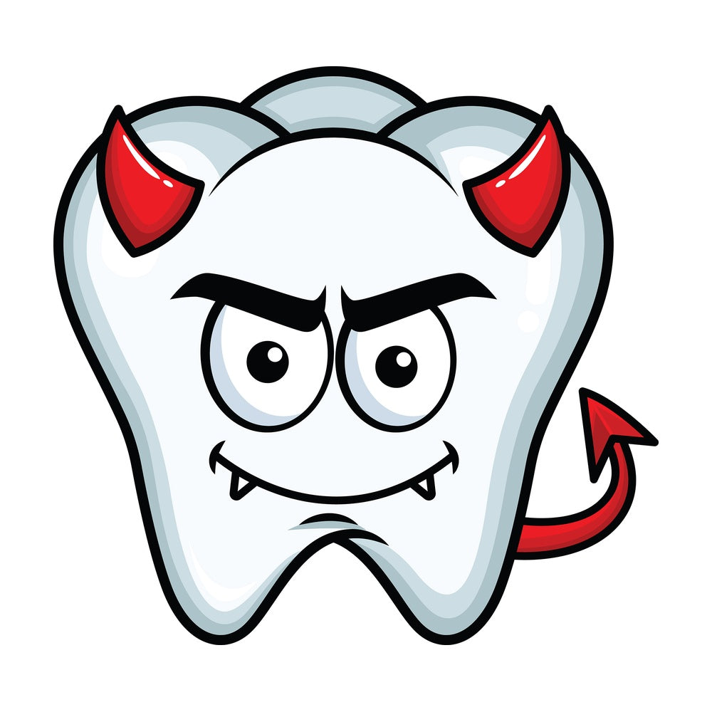 Crafty devil tooth emoticon. PNG - JPG and vector EPS file formats (infinitely scalable). Image isolated on transparent background.