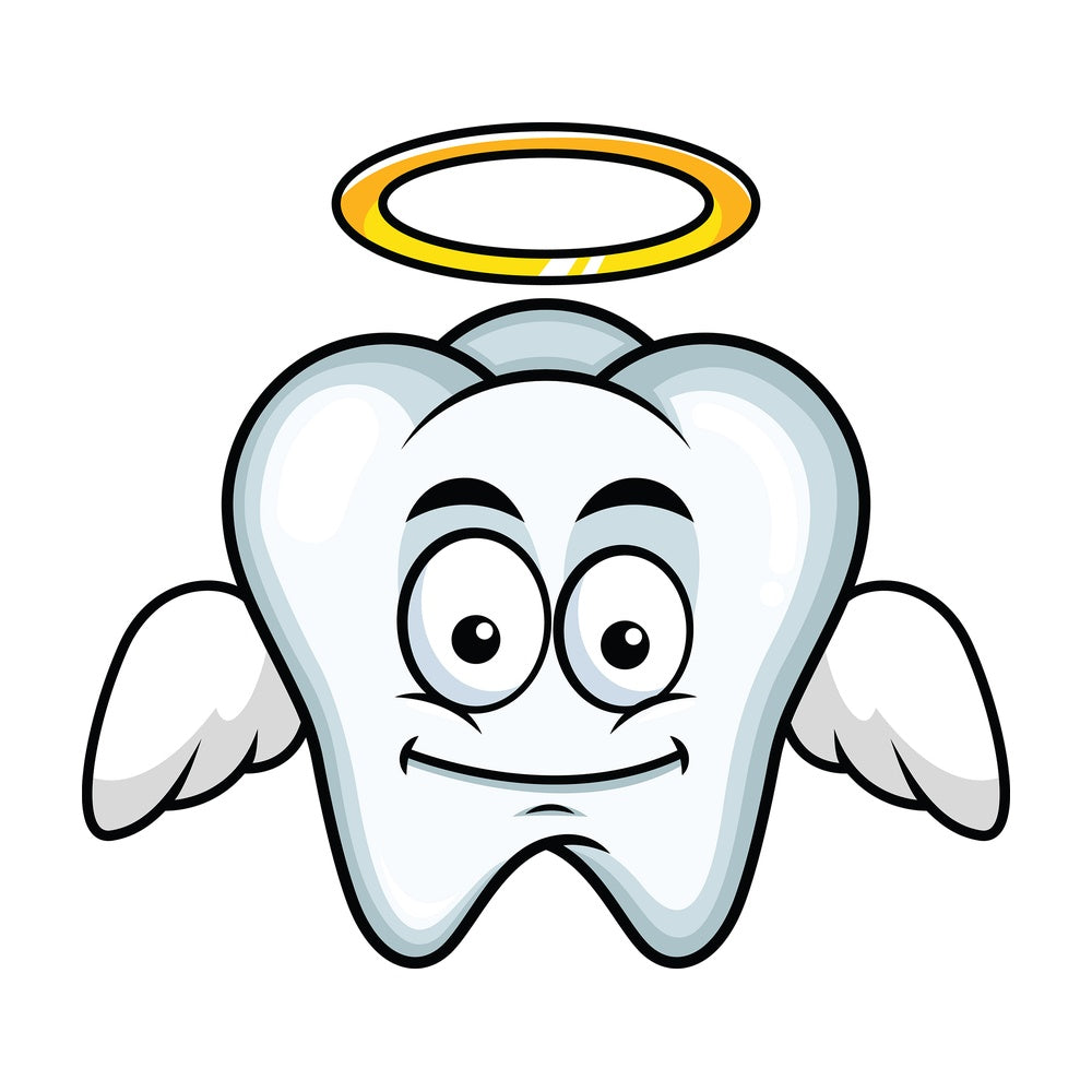 Winged angel tooth emoticon. PNG - JPG and vector EPS file formats (infinitely scalable). Image isolated on transparent background.