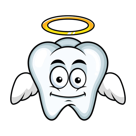 Winged angel tooth emoticon. PNG - JPG and vector EPS file formats (infinitely scalable). Image isolated on transparent background.