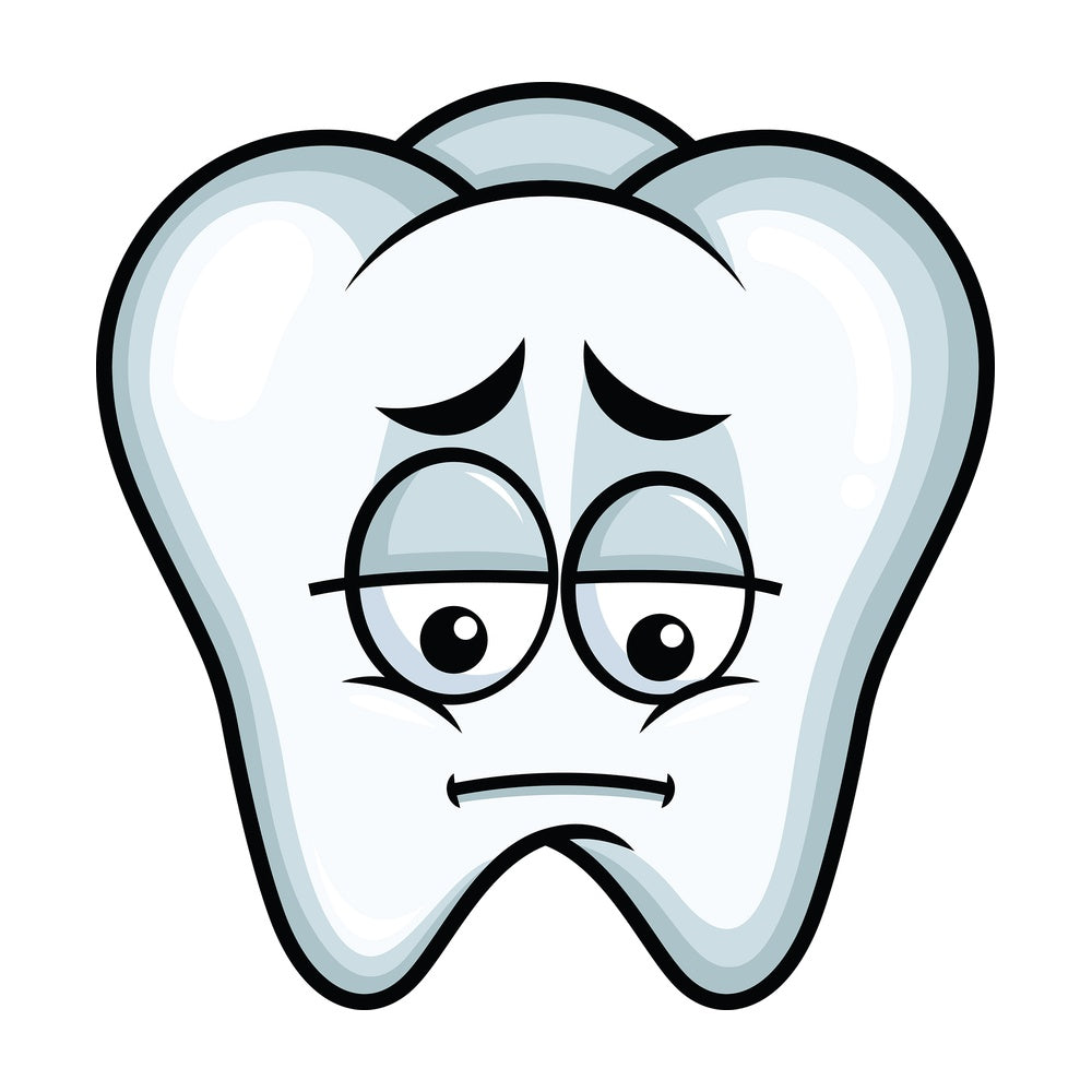 Depressed tooth emoticon. PNG - JPG and vector EPS file formats (infinitely scalable). Image isolated on transparent background.
