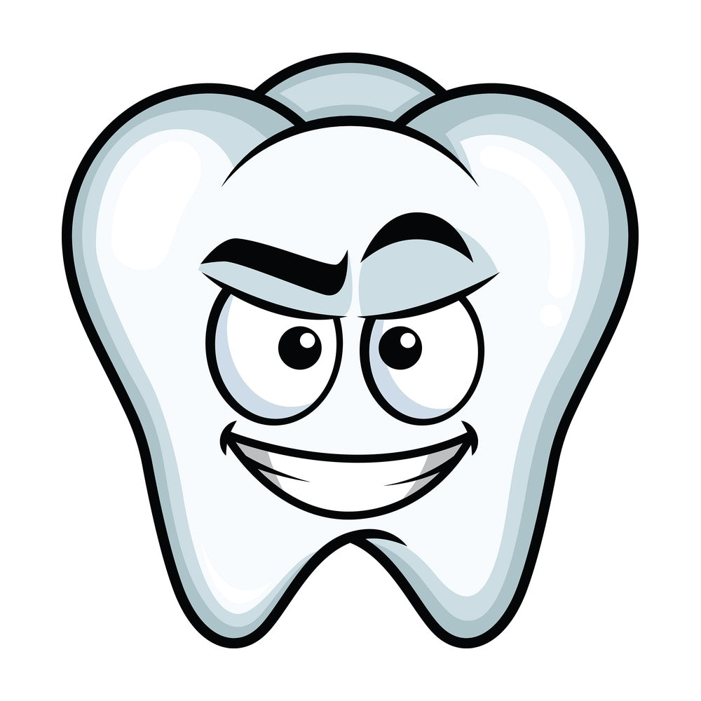 Cunning evil face tooth emoticon. PNG - JPG and vector EPS file formats (infinitely scalable). Image isolated on transparent background.