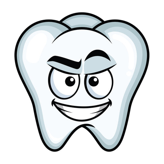 Cunning evil face tooth emoticon. PNG - JPG and vector EPS file formats (infinitely scalable). Image isolated on transparent background.