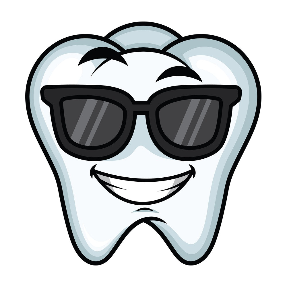 Cool tooth wearing sunglasses emoticon. PNG - JPG and vector EPS file formats (infinitely scalable). Image isolated on transparent background.
