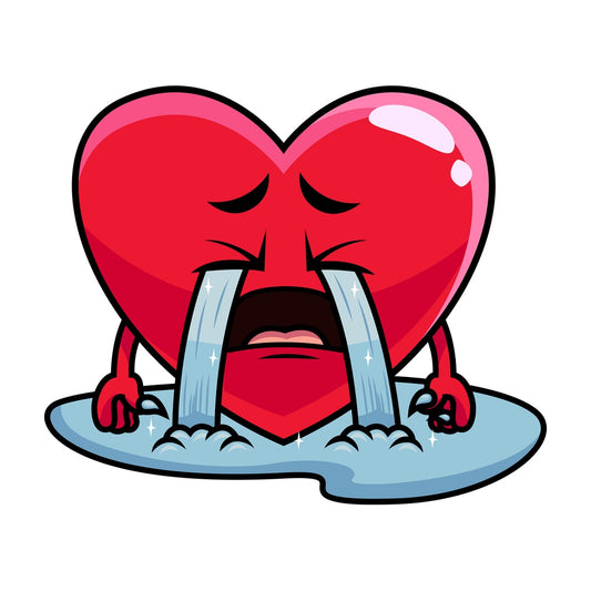Crying with wailing tears heart emoticon. PNG - JPG and vector EPS file formats (infinitely scalable). Image isolated on transparent background.