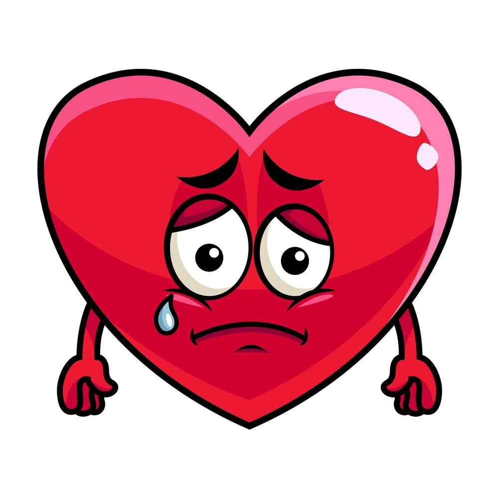 Teared up sad heart emoticon. PNG - JPG and vector EPS file formats (infinitely scalable). Image isolated on transparent background.