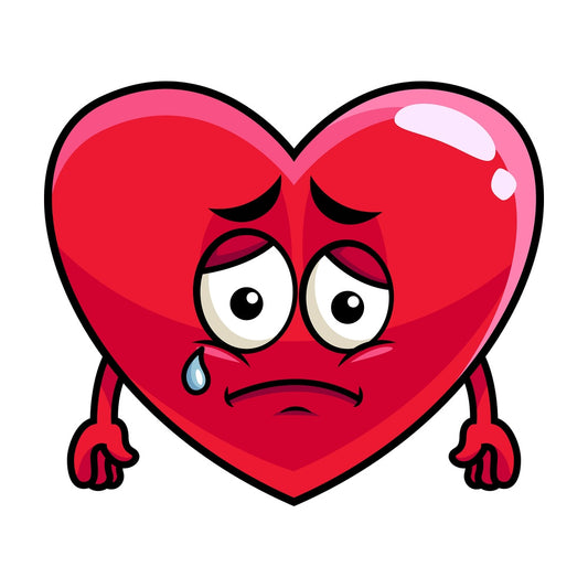 Teared up sad heart emoticon. PNG - JPG and vector EPS file formats (infinitely scalable). Image isolated on transparent background.