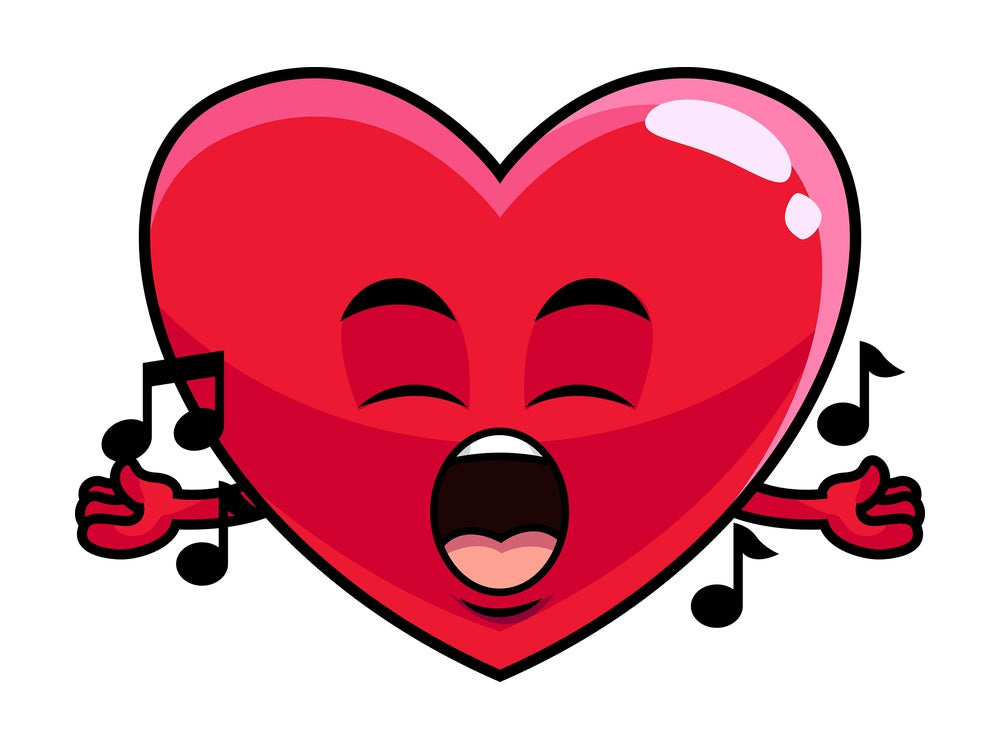 Singing heart emoticon. PNG - JPG and vector EPS file formats (infinitely scalable). Image isolated on transparent background.