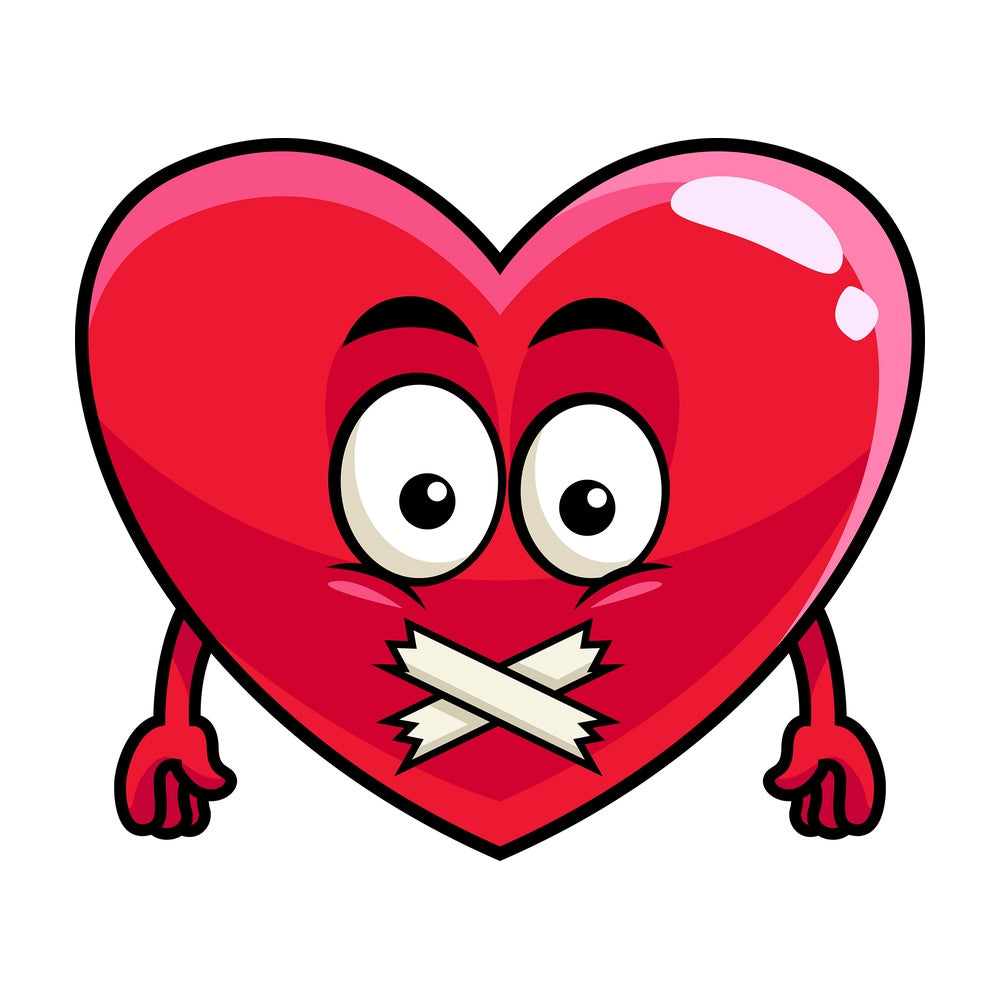 Taped mouth heart emoticon. PNG - JPG and vector EPS file formats (infinitely scalable). Image isolated on transparent background.