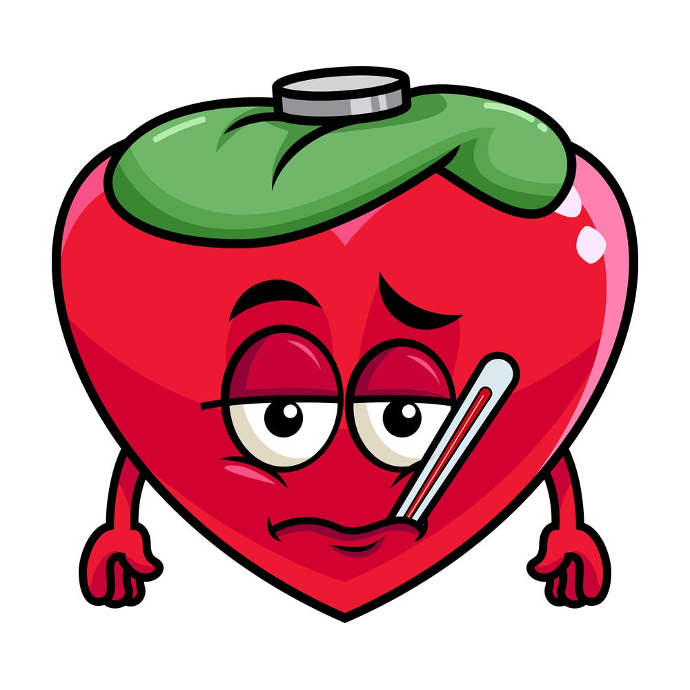 Feverish sick heart emoticon. PNG - JPG and vector EPS file formats (infinitely scalable). Image isolated on transparent background.