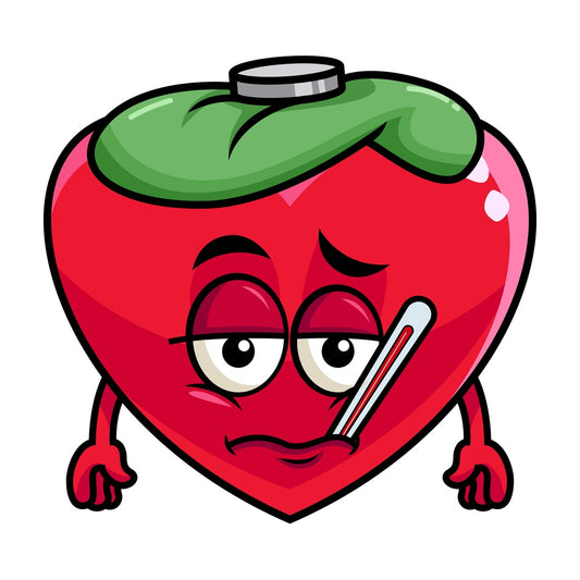 Feverish sick heart emoticon. PNG - JPG and vector EPS file formats (infinitely scalable). Image isolated on transparent background.