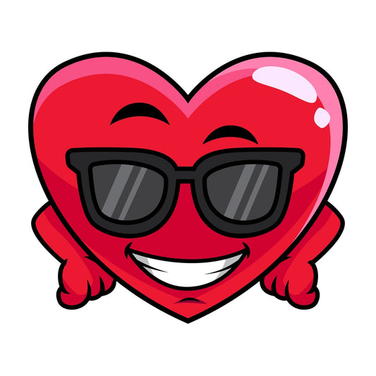 Cool heart wearing sunglasses emoticon. PNG - JPG and vector EPS file formats (infinitely scalable). Image isolated on transparent background.