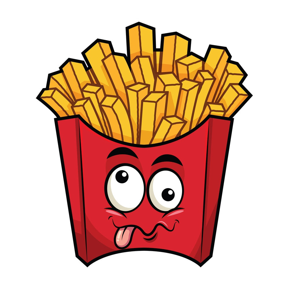 Goofy crazy eyes french fries emoticon. PNG - JPG and vector EPS file formats (infinitely scalable). Image isolated on transparent background.