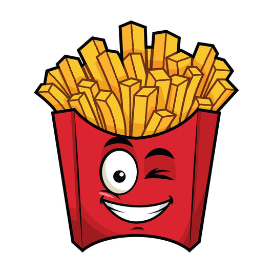 Winking and smiling french fries emoticon. PNG - JPG and vector EPS file formats (infinitely scalable). Image isolated on transparent background.