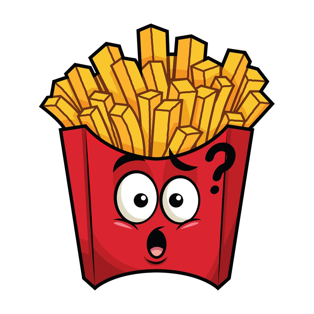Confused french fries emoticon. PNG - JPG and vector EPS file formats (infinitely scalable). Image isolated on transparent background.