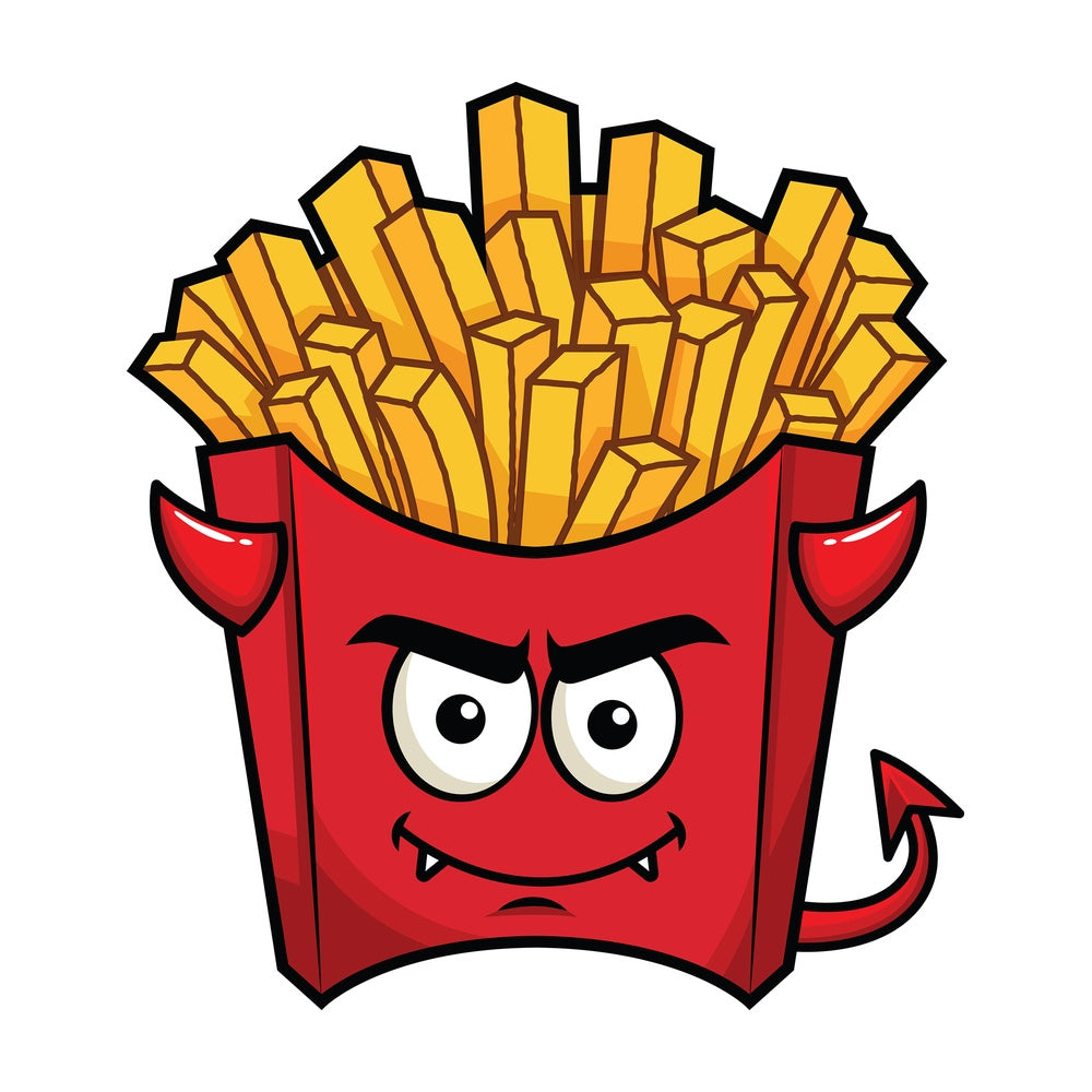 Crafty devil french fries emoticon. PNG - JPG and vector EPS file formats (infinitely scalable). Image isolated on transparent background.
