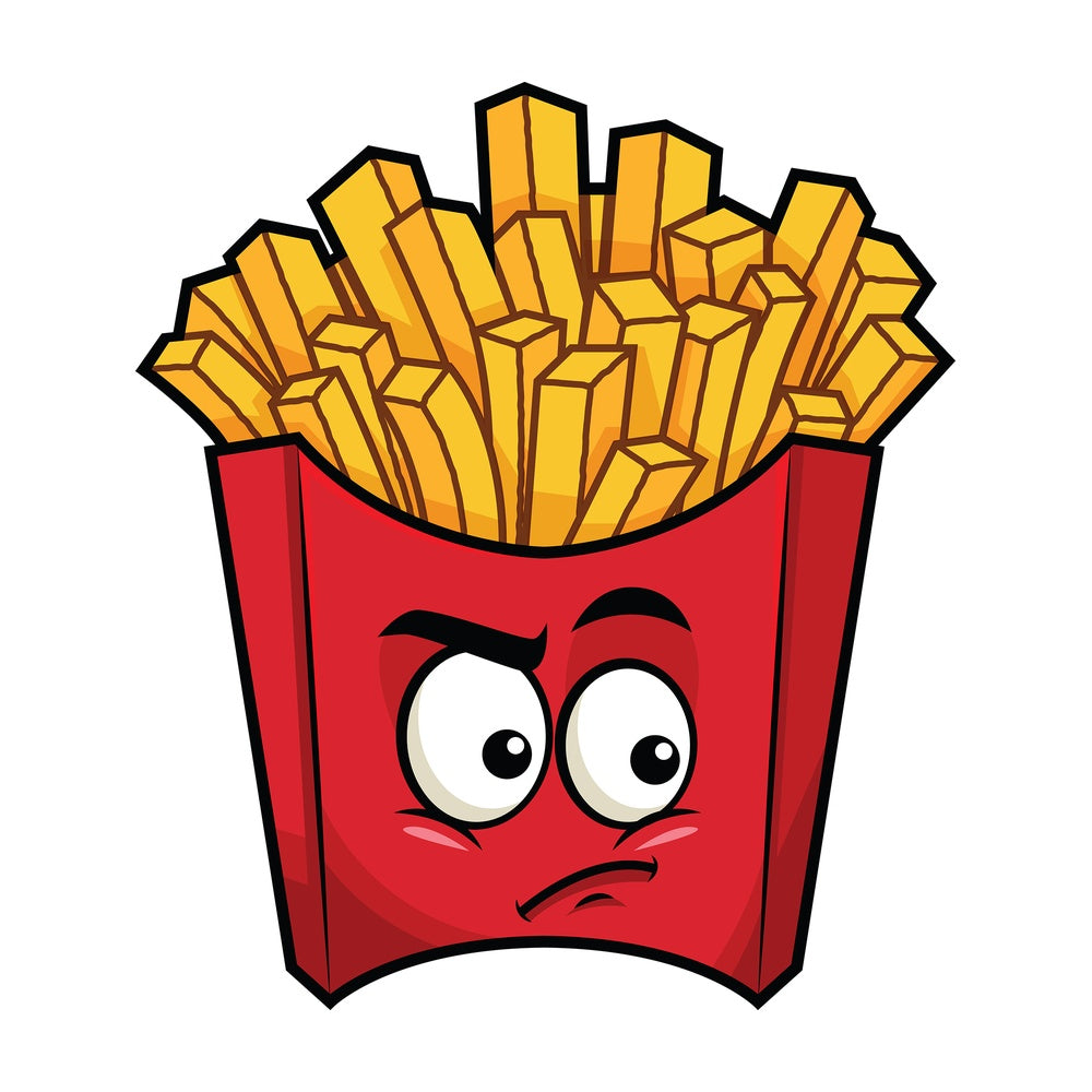 Irritated french fries emoticon. PNG - JPG and vector EPS file formats (infinitely scalable). Image isolated on transparent background.