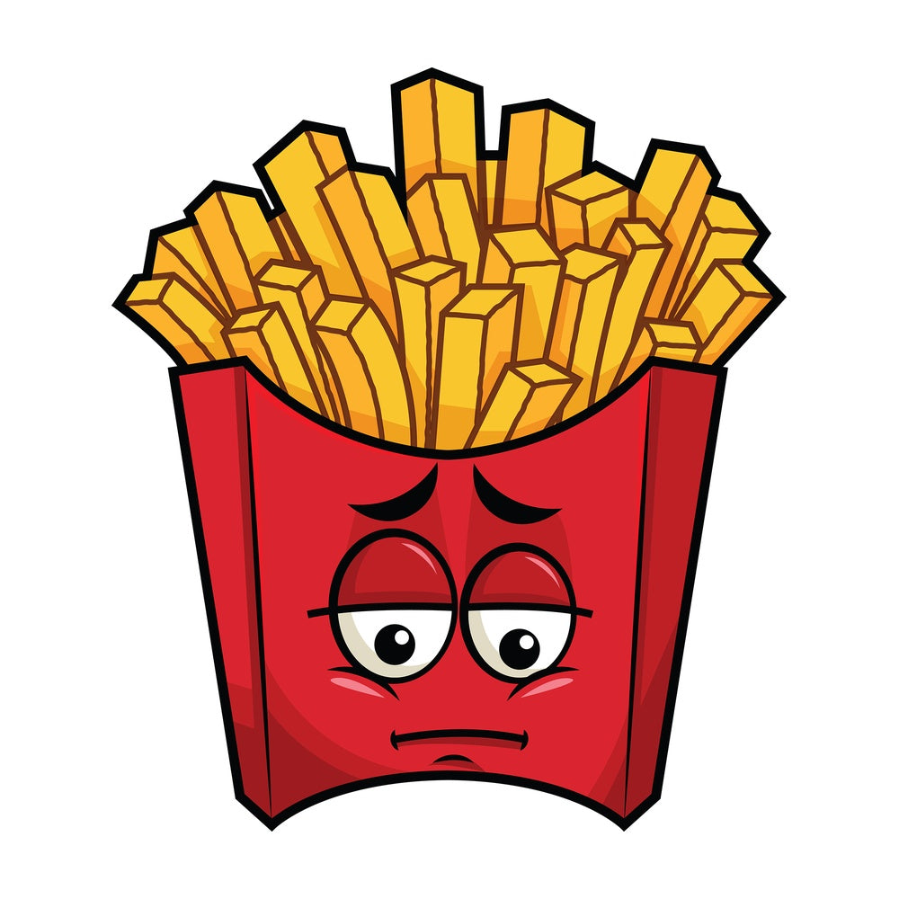Depressed french fries emoticon. PNG - JPG and vector EPS file formats (infinitely scalable). Image isolated on transparent background.