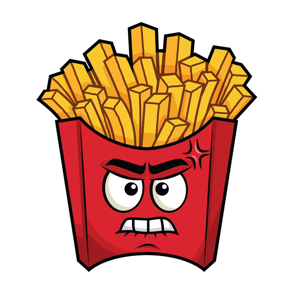 Angry french fries emoticon. PNG - JPG and vector EPS file formats (infinitely scalable). Image isolated on transparent background.