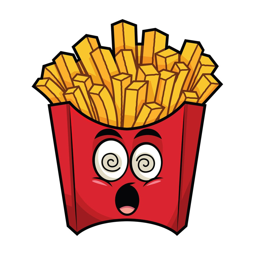 Stunned french fries emoticon. PNG - JPG and vector EPS file formats (infinitely scalable). Image isolated on transparent background.