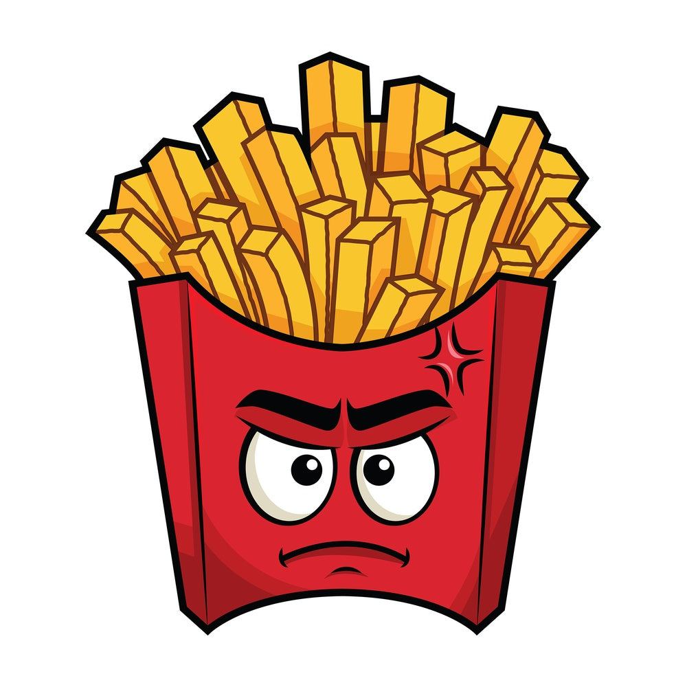 Annoyed french fries emoticon. PNG - JPG and vector EPS file formats (infinitely scalable). Image isolated on transparent background.