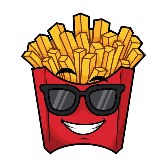 Chips with sunglasses emoticon. PNG - JPG and vector EPS file formats (infinitely scalable). Image isolated on transparent background.
