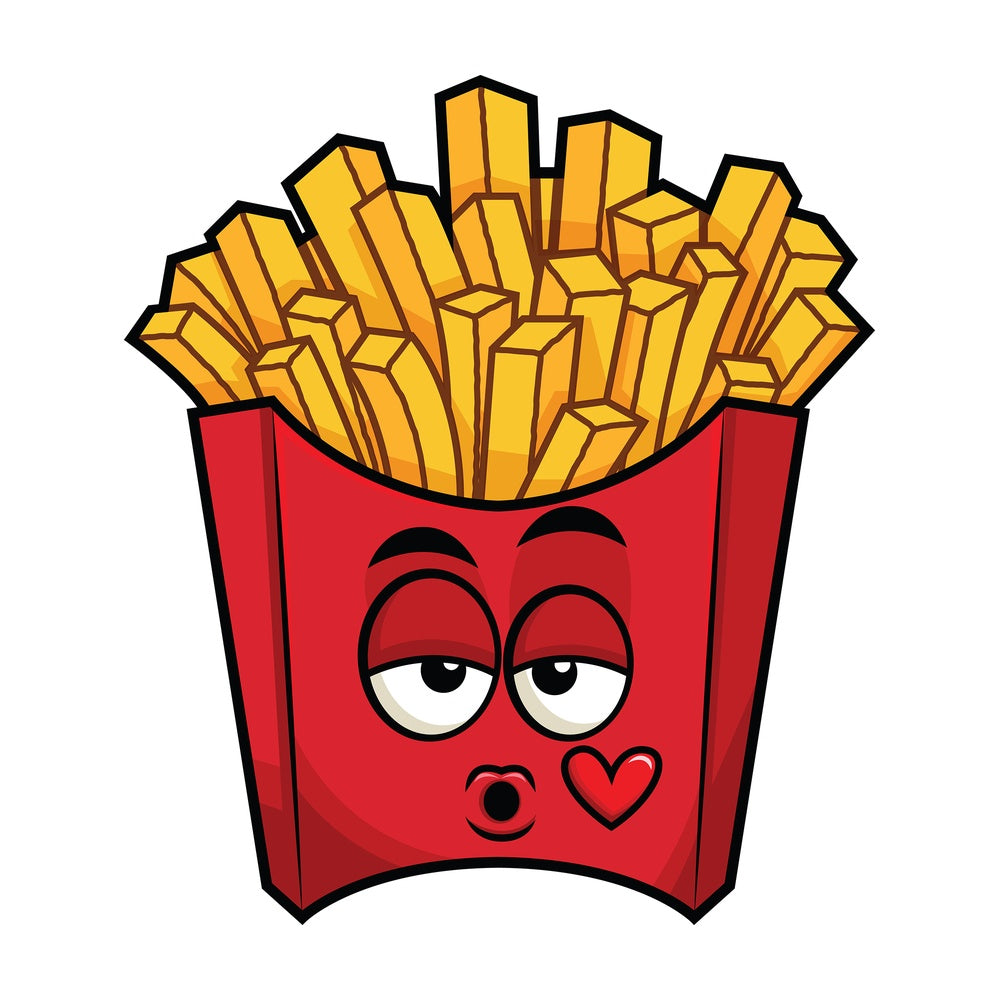 French fries blowing a kiss emoticon. PNG - JPG and vector EPS file formats (infinitely scalable). Image isolated on transparent background.