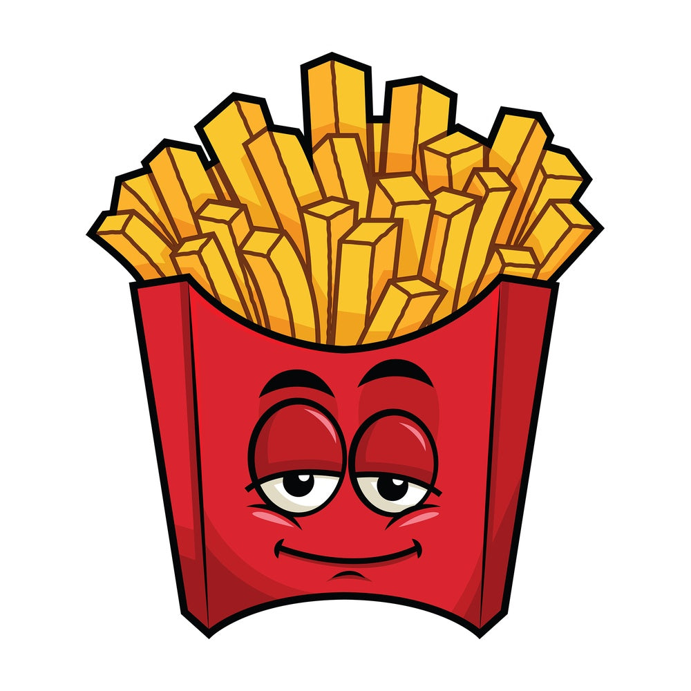 Sleepy french fries emoticon. PNG - JPG and vector EPS file formats (infinitely scalable). Image isolated on transparent background.