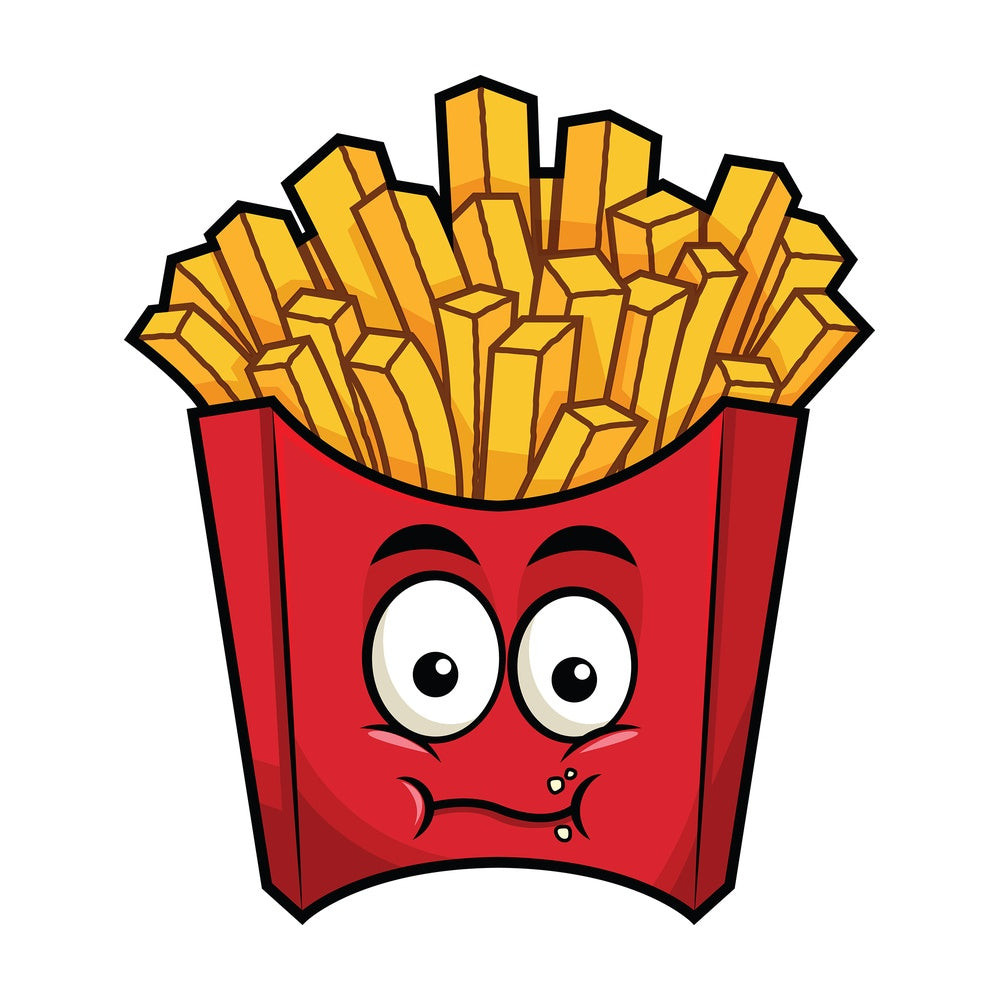 Chewing french fries emoticon. PNG - JPG and vector EPS file formats (infinitely scalable). Image isolated on transparent background.