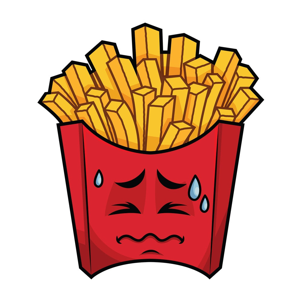 In Pain French Fries Emoticon. PNG - JPG and vector EPS file formats (infinitely scalable). Image isolated on transparent background.
