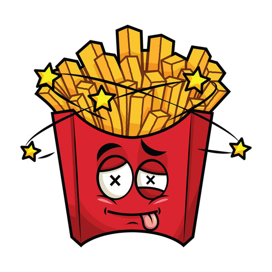 Beaten up french fries emoticon. PNG - JPG and vector EPS file formats (infinitely scalable). Image isolated on transparent background.