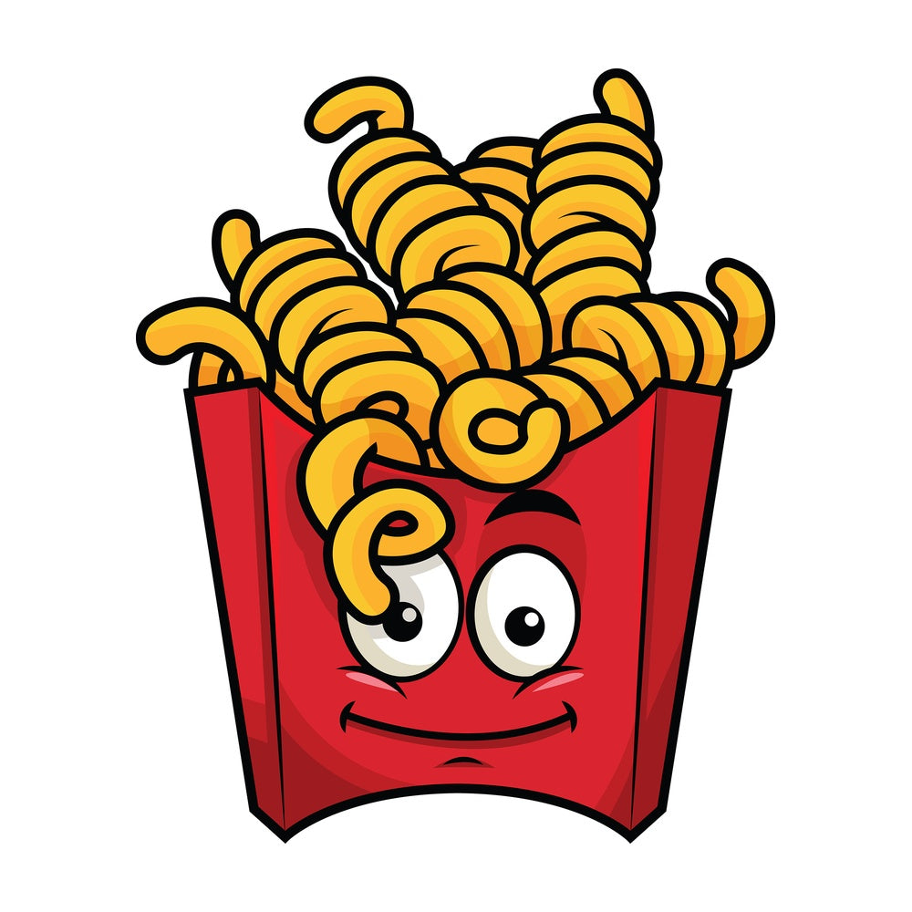 Curly french fries emoticon. PNG - JPG and vector EPS file formats (infinitely scalable). Image isolated on transparent background.
