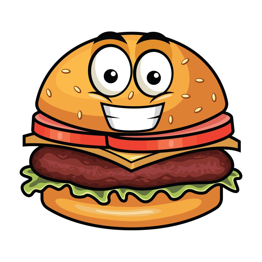 Grinning hamburger emoticon. PNG - JPG and vector EPS file formats (infinitely scalable). Image isolated on transparent background.