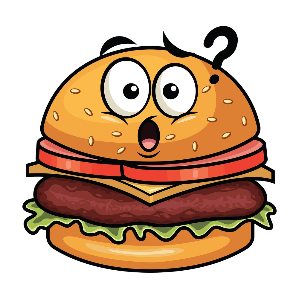 Confused hamburger emoticon. PNG - JPG and vector EPS file formats (infinitely scalable). Image isolated on transparent background.