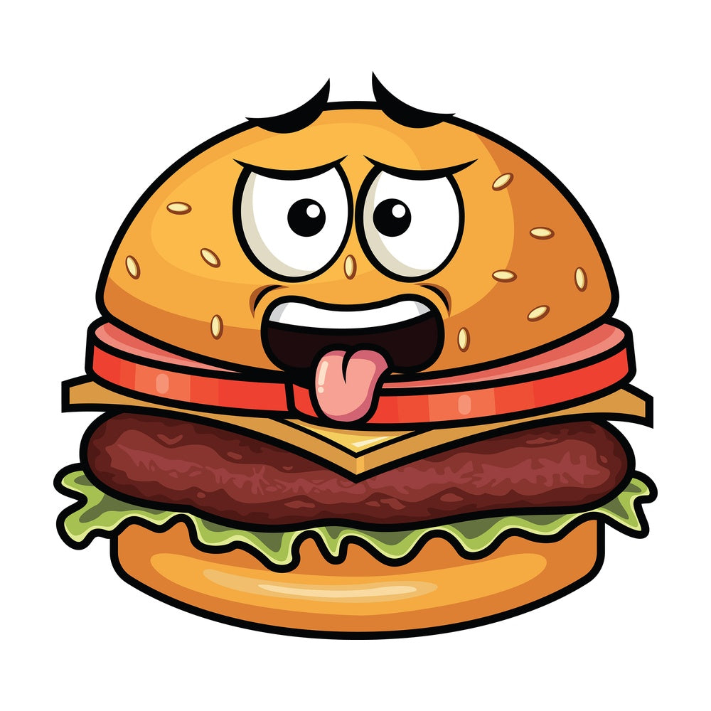 Disgusted hamburger emoticon. PNG - JPG and vector EPS file formats (infinitely scalable). Image isolated on transparent background.