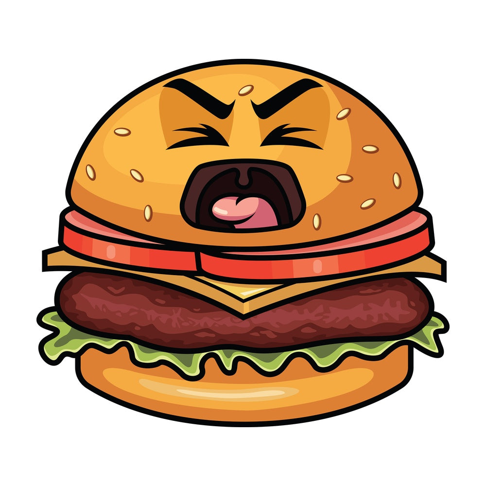 Yelling hamburger emoticon. PNG - JPG and vector EPS file formats (infinitely scalable). Image isolated on transparent background.