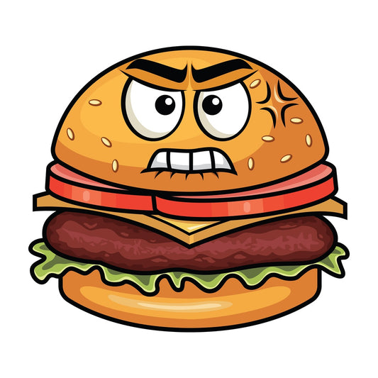 Angry hamburger emoticon. PNG - JPG and vector EPS file formats (infinitely scalable). Image isolated on transparent background.