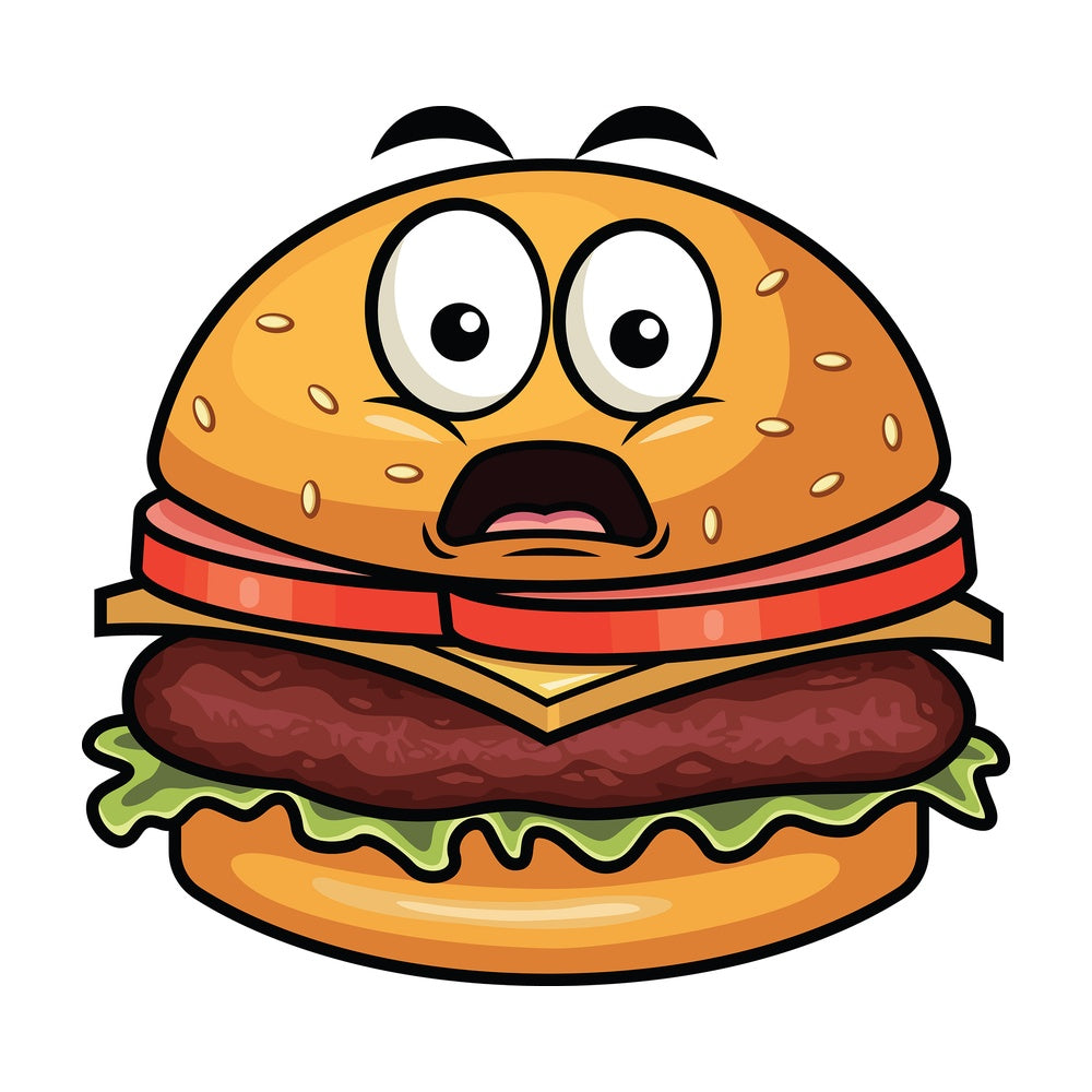 Shocked hamburger emoticon. PNG - JPG and vector EPS file formats (infinitely scalable). Image isolated on transparent background.